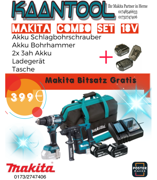 Makita Brushless Combo Set  18V inkl. Zubehör mit 2 Geräte neu