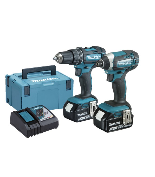 Makita DLX2145TJ Combi Drill and Impact Driver 18 V Kit with 2 x 5.0 Ah Batts and 1 DC18RC Charger