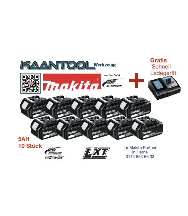 Makita BL1850b Akku 10 Stück gratis Ladegerät